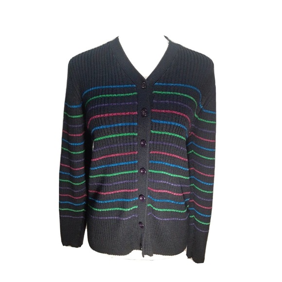 Pendleton Cardigan dark blue with colorful stripes women's sweater med academia - Picture 1 of 9